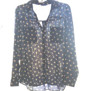 Express navy sheer with Bee print blouse